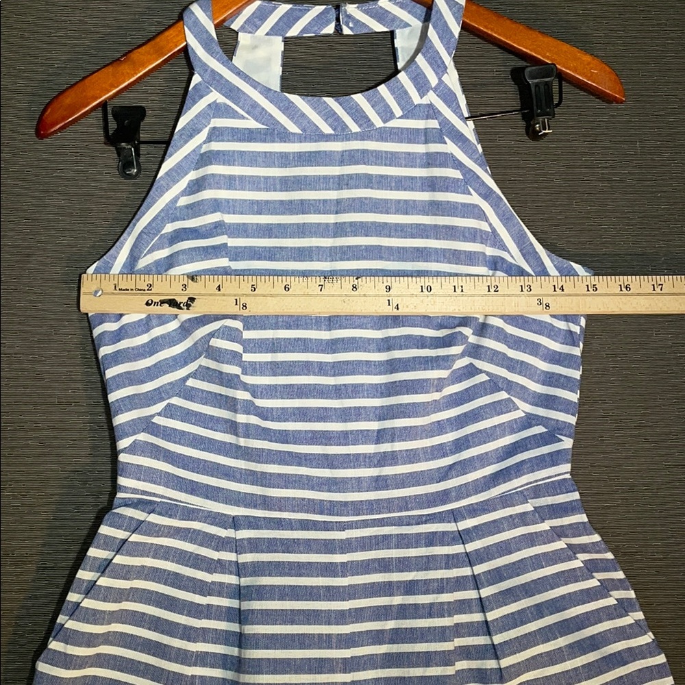 1901 Blue and‎ White Striped Cropped Romper - Picture 3 of 8
